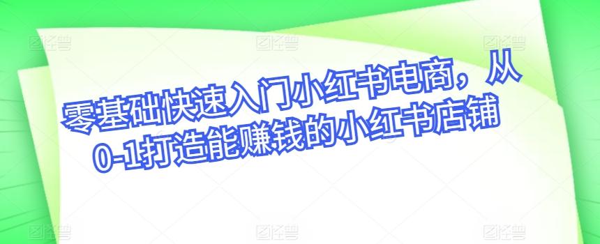 零基础快速入门小红书电商，从0-1打造能赚钱的小红书店铺-简创项目网