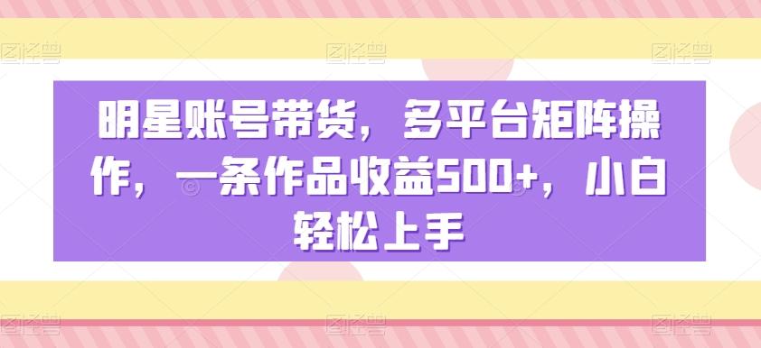 明星账号带货，多平台矩阵操作，一条作品收益500+，小白轻松上手【揭秘】-简创项目网