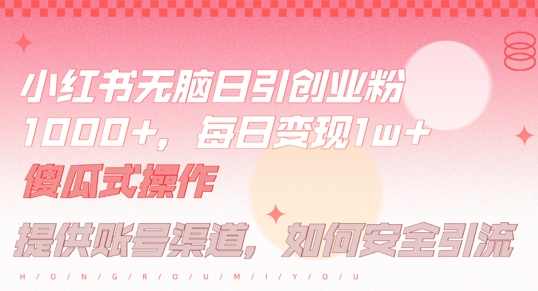 小红书无脑每日引流创业粉500+，小白每天只花半小时，躺赚长尾收益【揭秘】-简创项目网