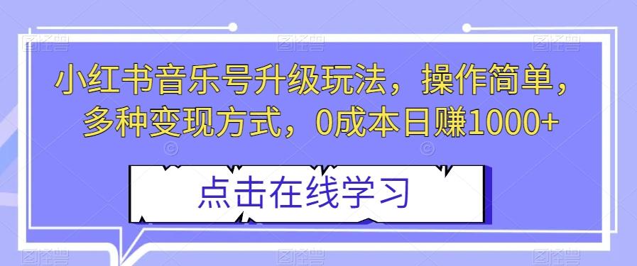 小红书音乐号升级玩法，操作简单，多种变现方式，0成本日赚1000+【揭秘】-简创项目网