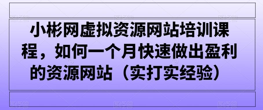 小彬网虚拟资源网站培训课程，如何一个月快速做出盈利的资源网站(实打实经验)-简创项目网