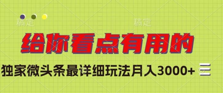 独家微头条最详细玩法，月入3000+【揭秘】-简创项目网