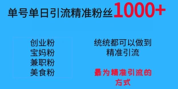 单号单日引流精准粉丝1000+，最为精准引流的方式-简创项目网