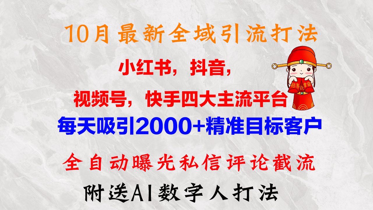 10月最新小红书，抖音，视频号，快手四大平台全域引流，，每天吸引2000…-简创项目网