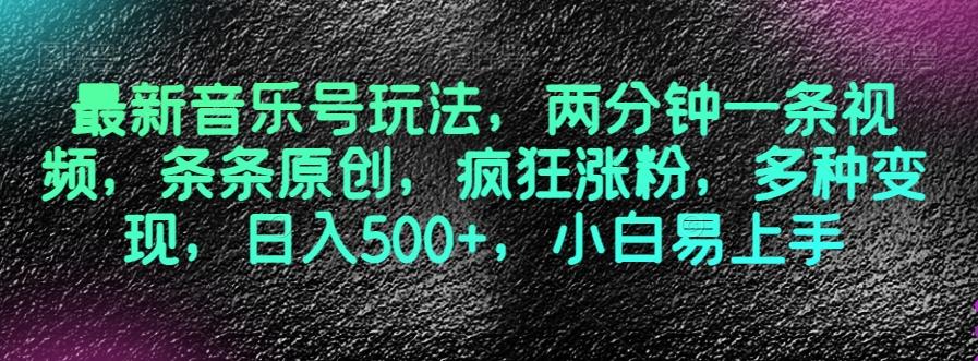 最新音乐号玩法，两分钟一条视频，条条原创，疯狂涨粉，多种变现，日入500+，小白易上手【揭秘】-简创项目网