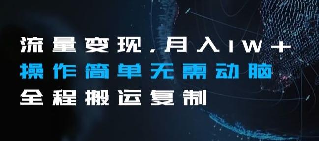 流量变现，月入1W+操作简单无需动脑全程搬运复制【揭秘】-简创项目网