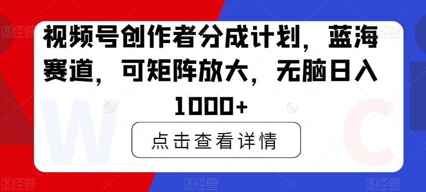 视频号创作者分成计划，蓝海赛道，可矩阵放大，无脑日入1000+-简创项目网
