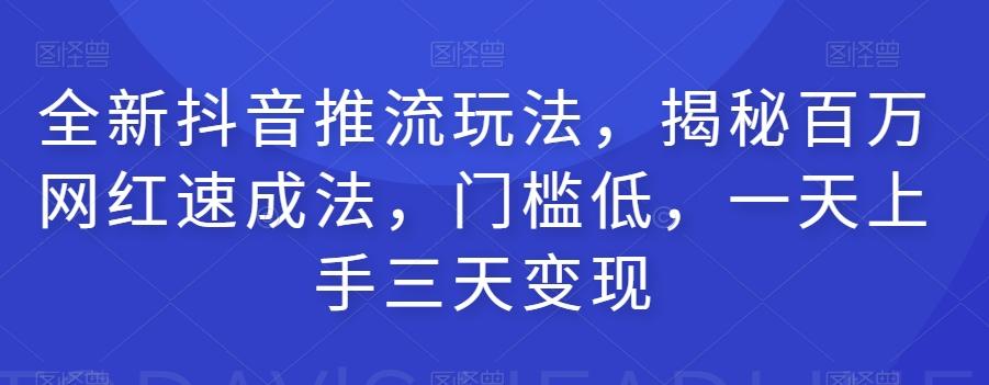 全新抖音推流玩法，揭秘百万网红速成法，门槛低，一天上手三天变现-简创项目网
