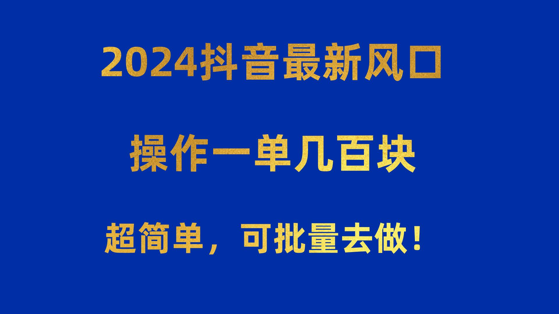 2024抖音最新风口！操作一单几百块！超简单，可批量去做！！！-简创项目网