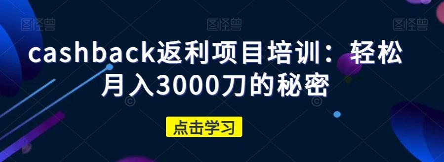 cashback返利项目培训：轻松月入3000刀的秘密-简创项目网