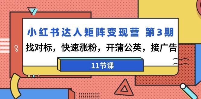 小红书达人矩阵变现营 第3期，找对标，快速涨粉，开蒲公英，接广告-11节课-简创项目网