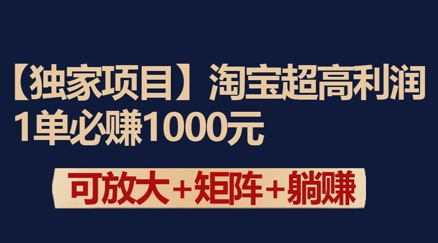 独家淘宝超高利润项目：1单必赚1000元，可放大可矩阵操作-简创项目网
