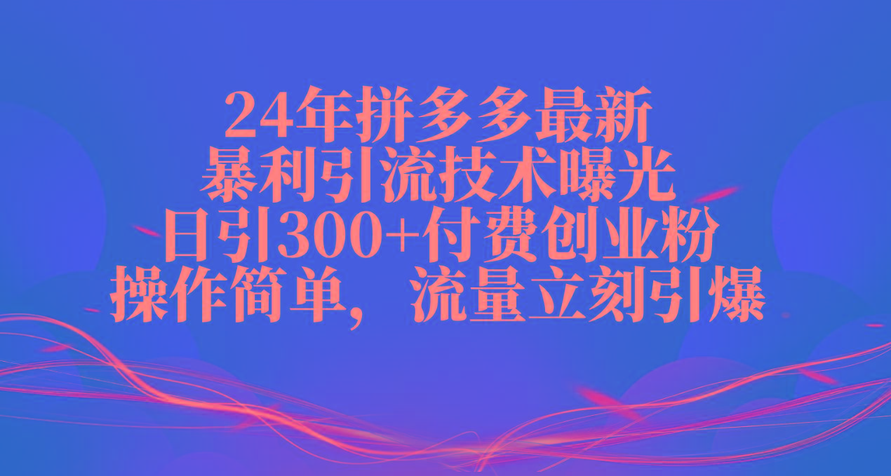 24年拼多多最新暴利引流技术曝光，日引300+付费创业粉，操作简单，流量…-简创项目网