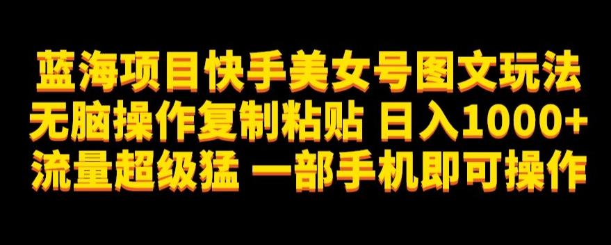 蓝海项目快手美女号图文玩法，无脑操作复制粘贴，日入1000+流量超级猛一部手机即可操作【揭秘】-简创项目网