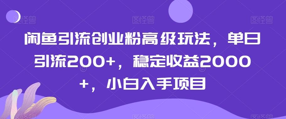 闲鱼引流创业粉高级玩法，单日引流200+，稳定收益2000+，小白入手项目-简创项目网
