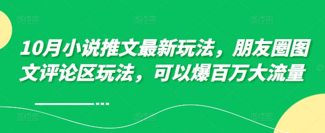 10月小说推文最新玩法，朋友圈图文评论区玩法，可以爆百万大流量 -简创项目网