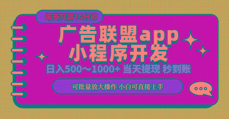 小程序开发 广告赚钱 日入500~1000+ 小白轻松上手！-简创项目网