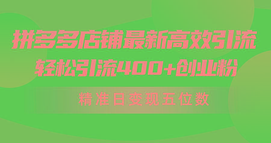 (10041期)拼多多店铺最新高效引流术，轻松引流400+创业粉，精准日变现五位数！-简创项目网