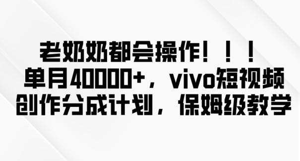 老奶奶都会操作，新平台无脑操作，单月40000+，vivo短视频创作分成计划【揭秘】-简创项目网