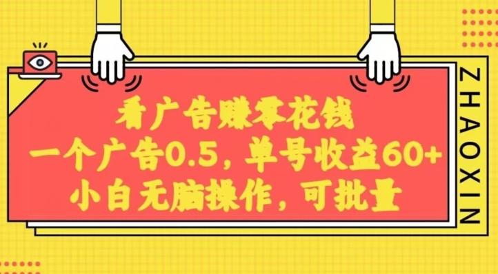 无脑看广告获取收益，一条广告0.5，日稳定60-100+，可批量放大，超级稳定-简创项目网