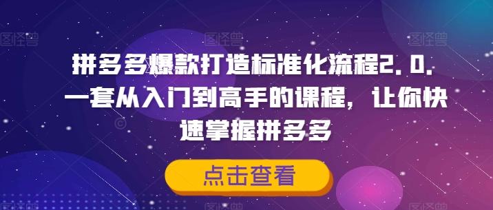 拼多多爆款打造标准化流程2.0，一套从入门到高手的课程，让你快速掌握拼多多-简创项目网