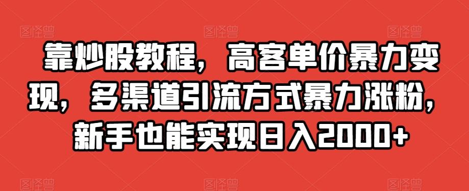 靠炒股教程，高客单价暴力变现，多渠道引流方式暴力涨粉，新手也能实现日入2000+【揭秘】-简创项目网