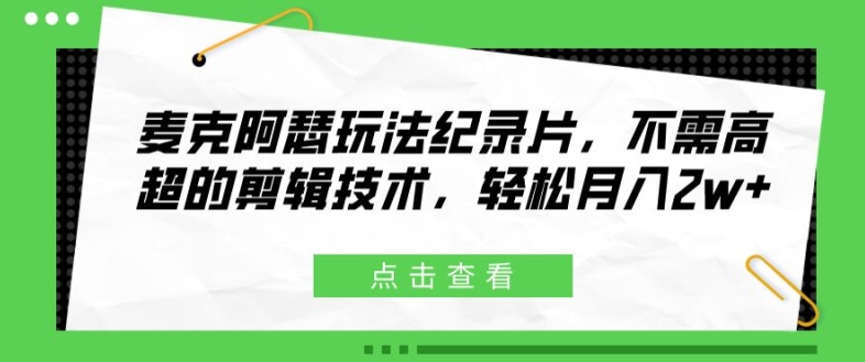 麦克阿瑟玩法纪录片，不需高超的剪辑技术，轻松月入2w+【揭秘】-简创项目网