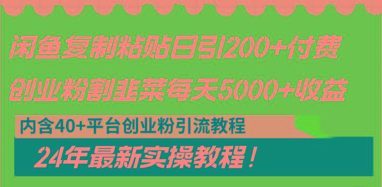 闲鱼复制粘贴日引200+付费创业粉，割韭菜日稳定5000+收益，24年最新教程！-简创项目网