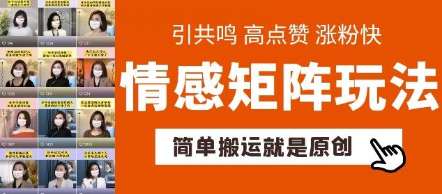 简单搬运，情感矩阵玩法，涨粉速度快，可带货，可起号【揭秘】-简创项目网