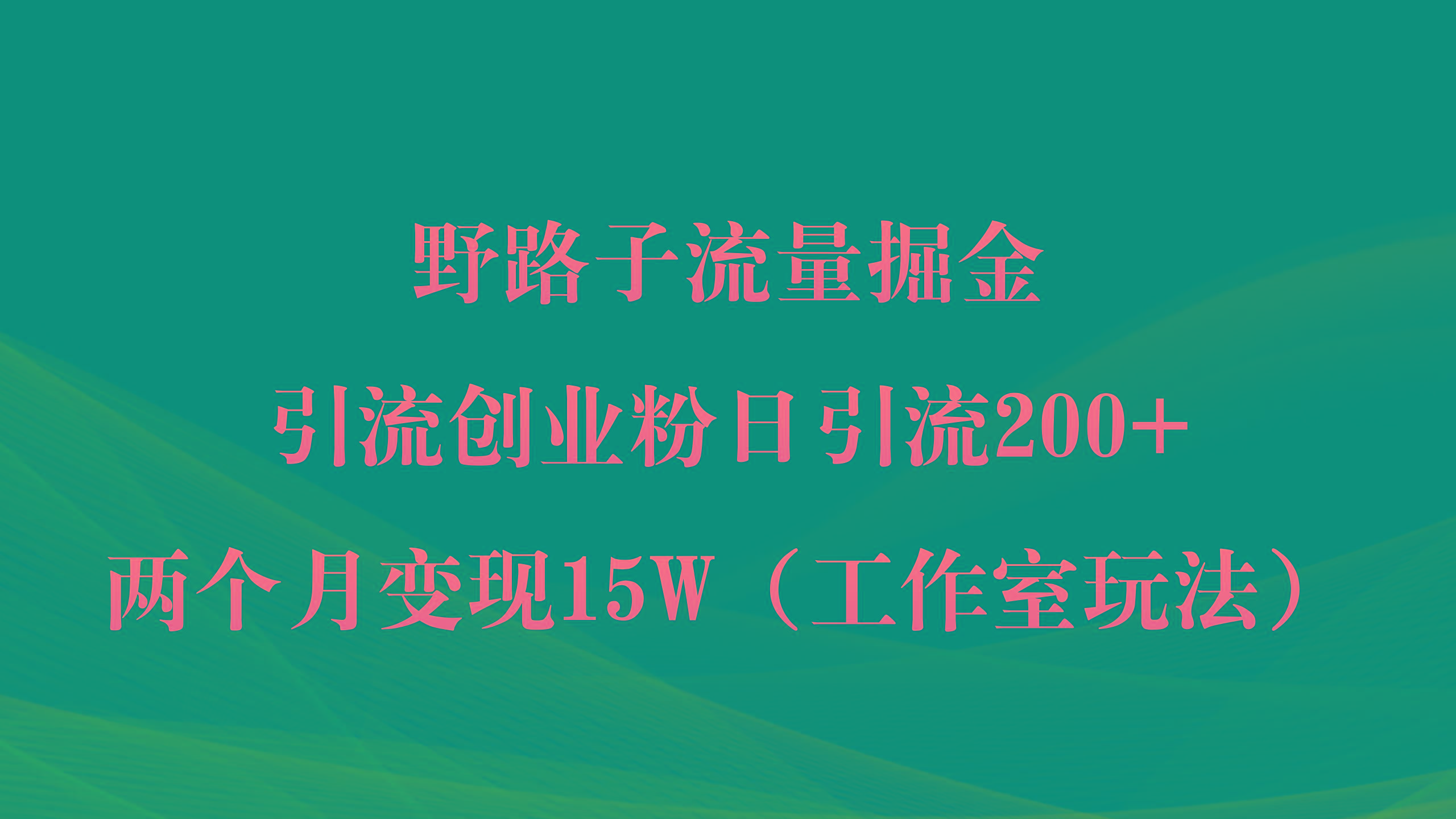 (9513期)野路子流量掘金，引流创业粉日引流200+，两个月变现15W(工作室玩法))-简创项目网