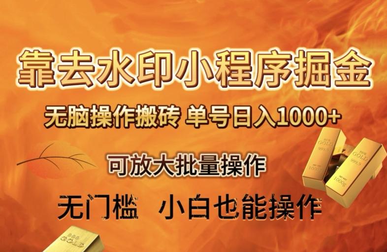 靠去水印小程序无脑操作搬砖，单号日入1000+保姆级教程可放大批量操作【揭秘】-简创项目网