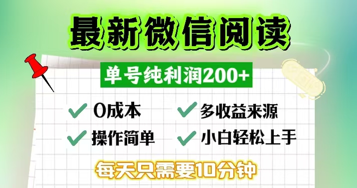微信阅读最新玩法，每天十分钟，单号一天200+，简单0零成本，当日提现-简创项目网