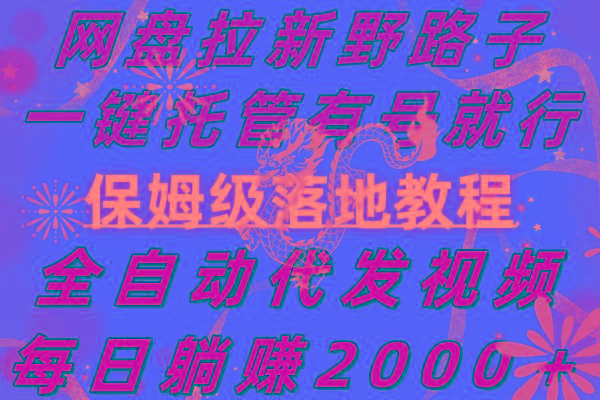 网盘拉新野路子，一键托管有号就行，全自动代发视频，每日躺赚2000＋，…-简创项目网