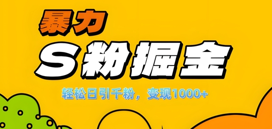单人单机日引千粉，变现1k+，S粉流量掘金计划攻略【揭秘】-简创项目网