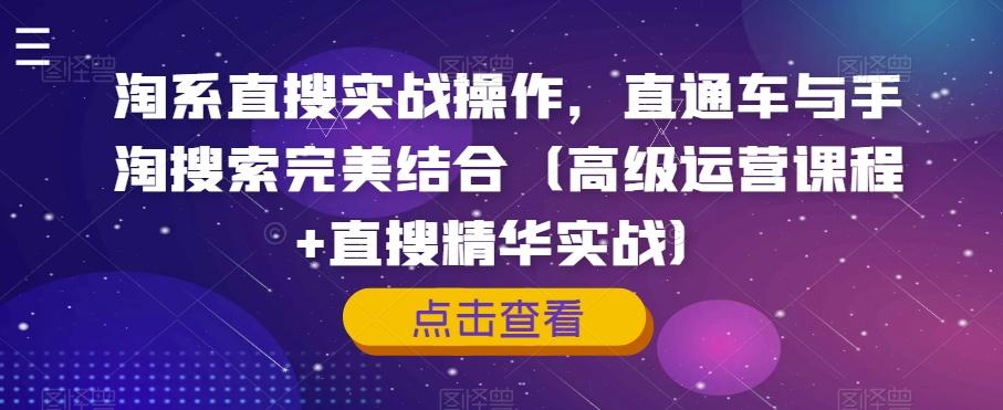 淘系直搜实战操作，直通车与手淘搜索完美结合（高级运营课程+直搜精华实战）-简创项目网