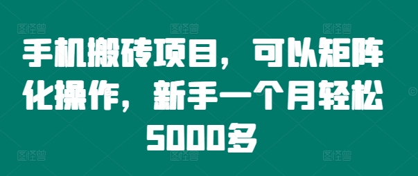 手机搬砖项目，可以矩阵化操作，新手一个月轻松5000多-简创项目网