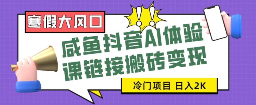 寒假大风口咸鱼抖音AI体验课链接搬砖变现，全网首发冷门项目，小白可日入2K+【揭秘】-简创项目网