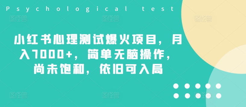 小红书心理测试爆火项目，月入7000+，简单无脑操作，尚未饱和，依旧可入局-简创项目网