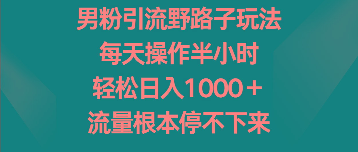 男粉引流野路子玩法，每天操作半小时轻松日入1000＋，流量根本停不下来-简创项目网