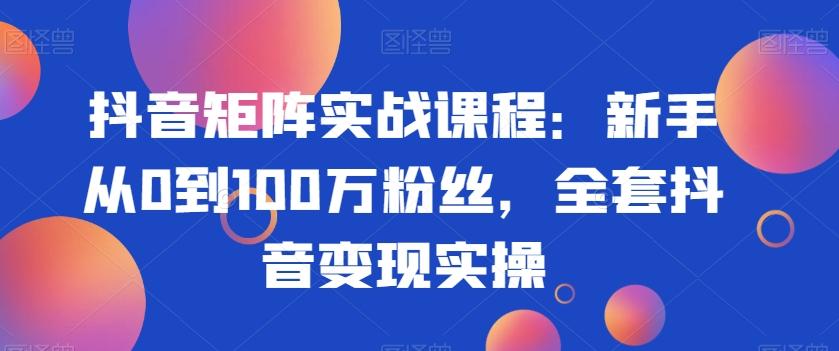 抖音矩阵实战课程：新手从0到100万粉丝，全套抖音变现实操-简创项目网