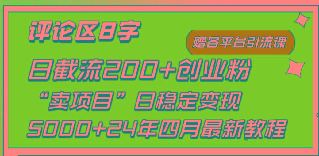 (9851期)评论区8字日载流200+创业粉  日稳定变现5000+24年四月最新教程！-简创项目网