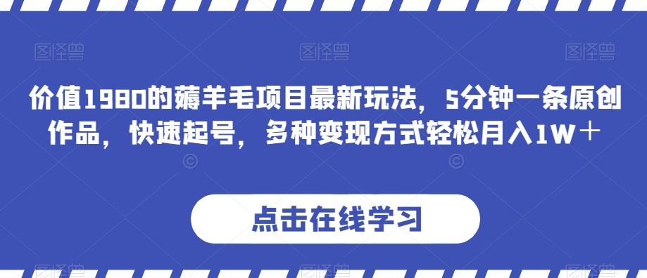 价值1980的薅羊毛项目最新玩法，5分钟一条原创作品，快速起号，多种变现方式轻松月入1W＋【揭秘】-简创项目网