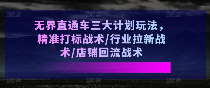 无界直通车三大计划玩法，精准打标战术/行业拉新战术/店铺回流战术-简创项目网