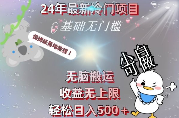 2024最新冷门项目，无脑搬运，收益无上限，轻松日入500＋，保姆级落地教程-简创项目网