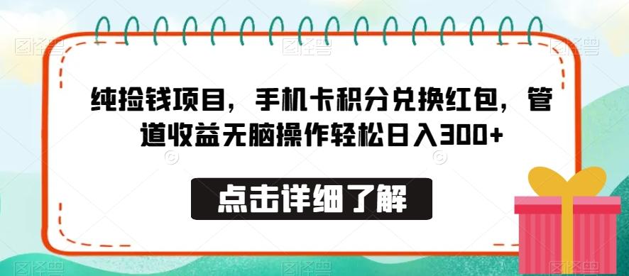 纯捡钱项目，手机卡积分兑换红包，管道收益无脑操作轻松日入300+-简创项目网