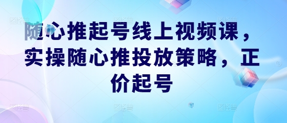 随心推起号线上视频课，实操随心推投放策略，正价起号-简创项目网