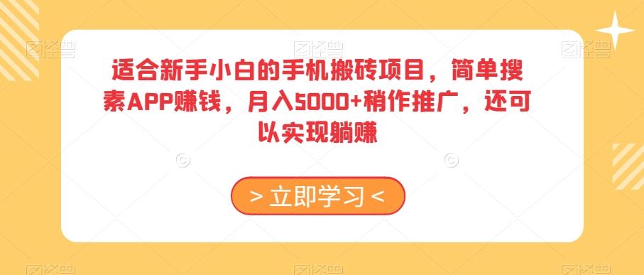 适合新手小白的手机搬砖项目，简单搜素APP赚钱，月入5000+稍作推广，还可以实现躺赚【揭秘】-简创项目网