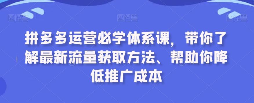 拼多多运营必学体系课，带你了解最新流量获取方法、帮助你降低推广成本-简创项目网