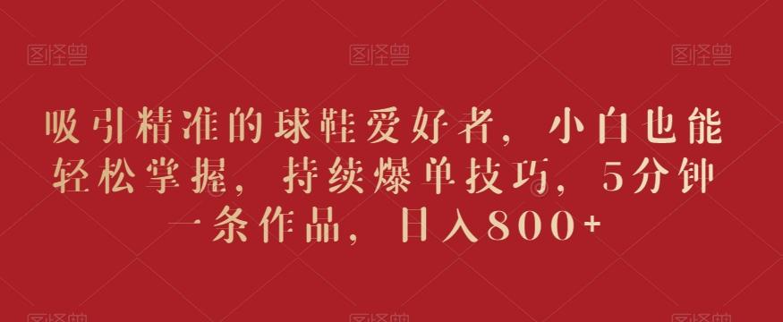 吸引精准的球鞋爱好者，小白也能轻松掌握，持续爆单技巧，5分钟一条作品，日入800+【揭秘】-简创项目网
