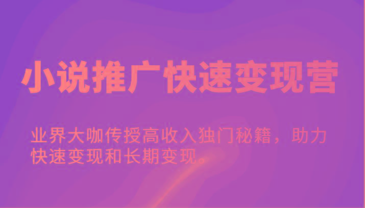 小说推广快速变现营-业界大咖传授高收入独门秘籍，助力快速变现和长期变现。-简创项目网